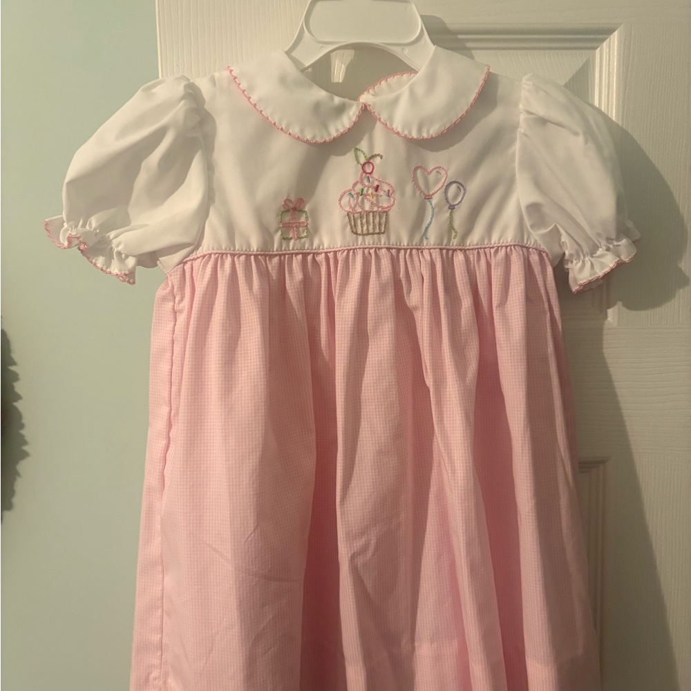 Pink and White Embroidered Birthday  Dress